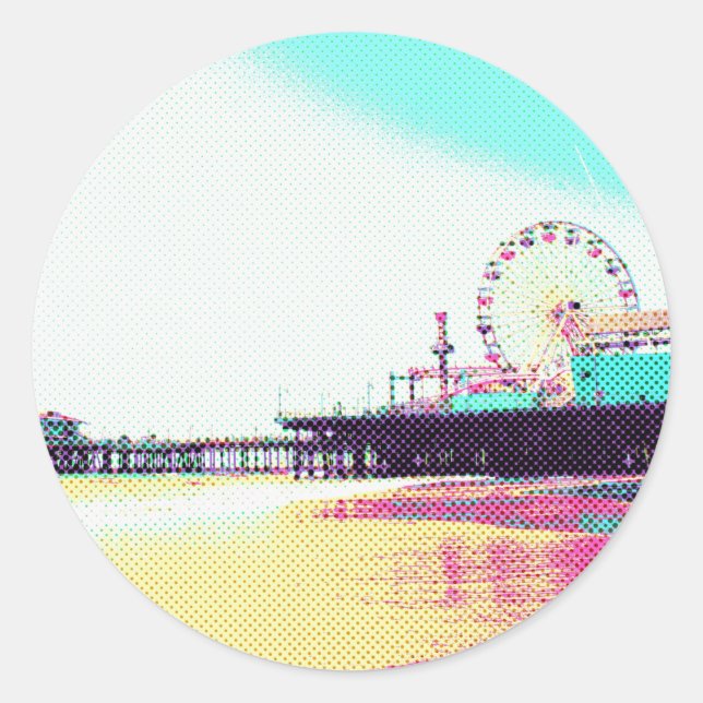 Pegatina Redonda Puestos de riesgo Santa Monica Pier Los Ángeles (Anverso)