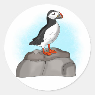 Pegatina Redonda Puffin dibujado a mano