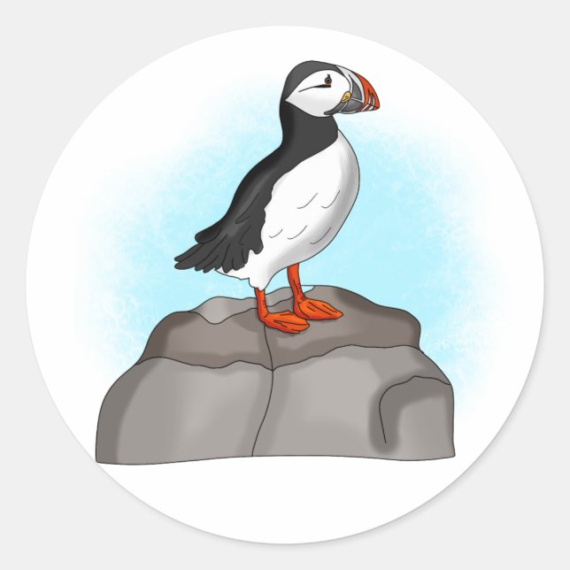 Pegatina Redonda Puffin dibujado a mano (Anverso)