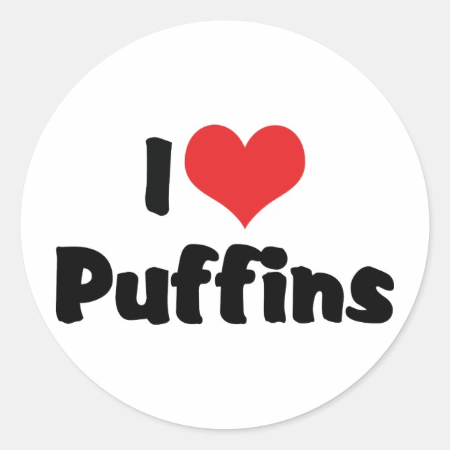 Pegatina Redonda Puffins de Corazón Me Encantan (Anverso)
