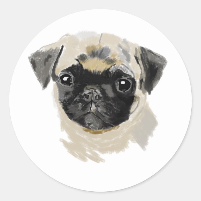 Pegatina Redonda Pug (Anverso)