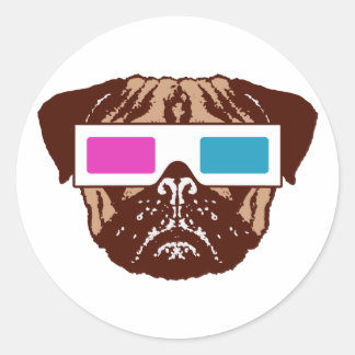 Pegatina Redonda Pug 3D
