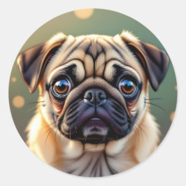 Pegatina Redonda Pug Adorable de cerca | Perro Lindo