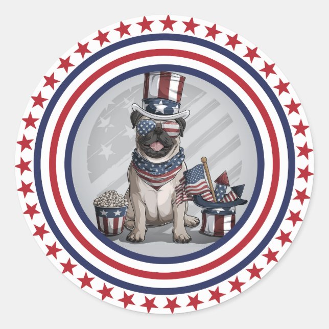 Pegatina Redonda Pug americano (Anverso)