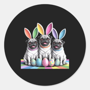 Pegatina Redonda ¡Pug Bunny Pals Fun de Pascua! Vacaciones de prima