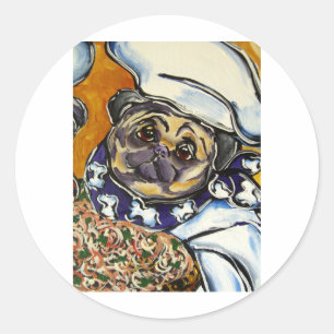 Pegatina Redonda Pug Chef