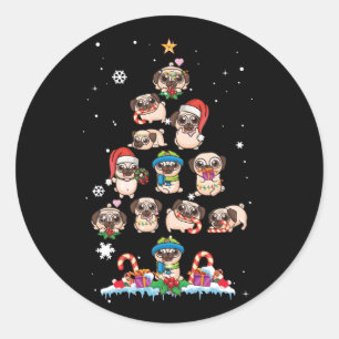 Pegatina Redonda Pug Christmas Tree Dog Santa Merry Pugmas Xmas