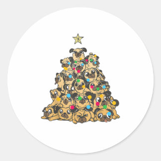 Pegatina Redonda Pug Christmas Tree Merry Dogmas Cute