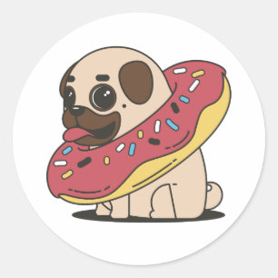 Pegatina Redonda Pug con Donut