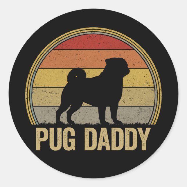 Pegatina Redonda Pug Daddy Funny Pug Dad (Anverso)