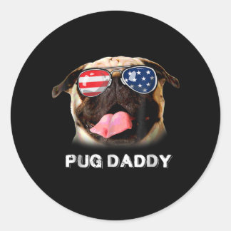 Pegatina Redonda Pug Daddy Happiness with USA Flag