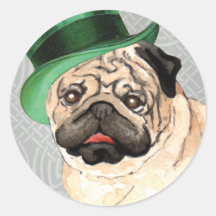 Pegatina Redonda Pug del Día de San Patricio