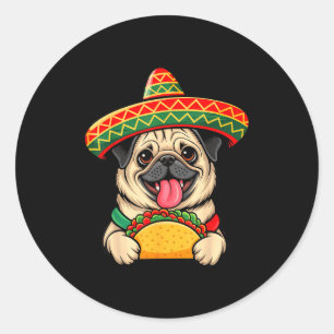 Pegatina Redonda Pug divertido taco pug amante de perro divertido c