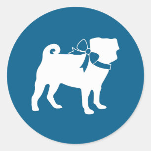 Pegatina Redonda Pug Dog Baby Shower Boy Blue con Bow