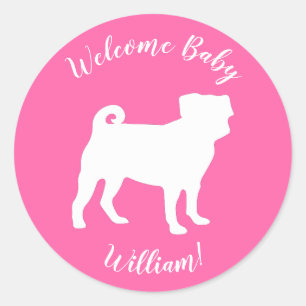 Pegatina Redonda Pug Dog Baby Shower Pappy Chica
