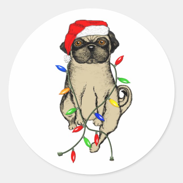 Pegatina Redonda Pug Dog Bah Humpug Navidades graciosos (Anverso)