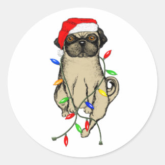 Pegatina Redonda Pug Dog Bah Humpug Navidades graciosos
