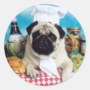 Pegatina Redonda Pug Dog Chef