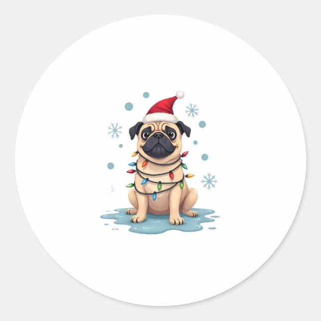 Pegatina Redonda Pug Dog Christmas Men Women (1) (Anverso)