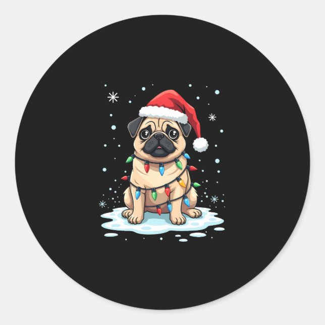 Pegatina Redonda Pug Dog Christmas Men Women (2) (Anverso)