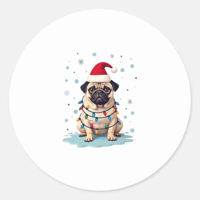 Pegatina Redonda Pug Dog Christmas Men Women (3) (Anverso)