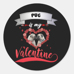 Pegatina Redonda Pug es mi San Valentín