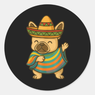 Pegatina Redonda Pug haciendo dabbing cinco de mayo