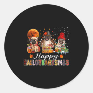 Pegatina Redonda Pug Halloween Día de Acción de Gracias Navidad Fel