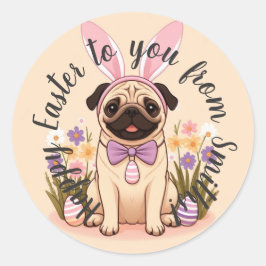 Pegatina Redonda Pug Happy Easter pegatinas