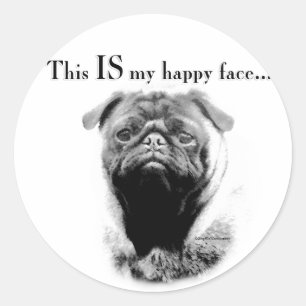 Pegatina Redonda Pug Happy Face