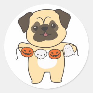 Pegatina Redonda Pug Happy Halloween Dog Costume Classic Round Stic