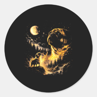 Pegatina Redonda Pug howling to the moon vintage 90s funny dog