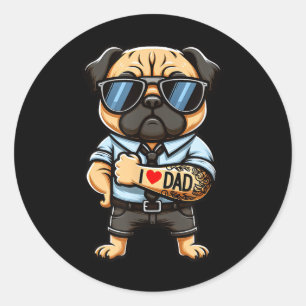 Pegatina Redonda Pug I Love Dad Funny Dog Tattoo