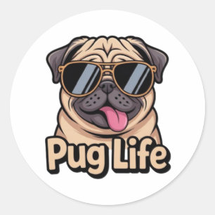 Pegatina Redonda Pug Life Funny Pug Sunglasses Sticker Pug Lover Gi