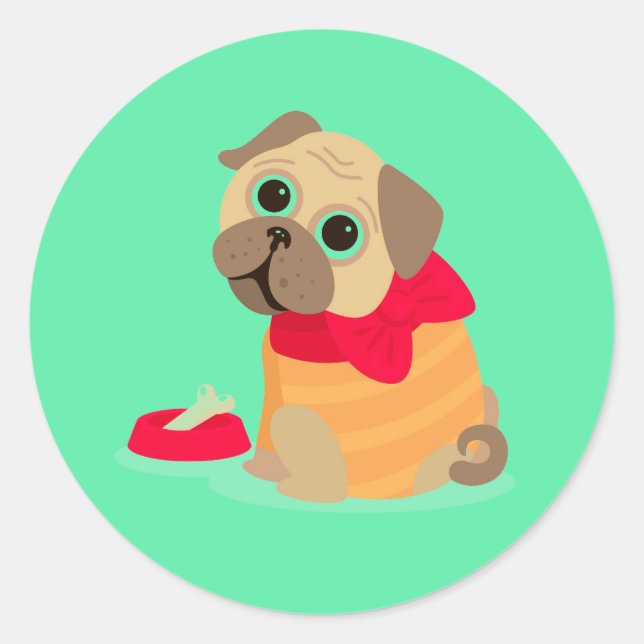 Pegatina Redonda Pug Love adorable pug gracias (Anverso)