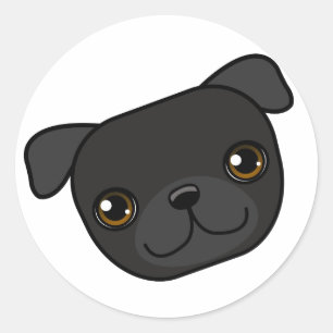 Pegatina Redonda Pug negro