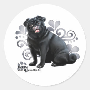 Pegatina Redonda Pug negro