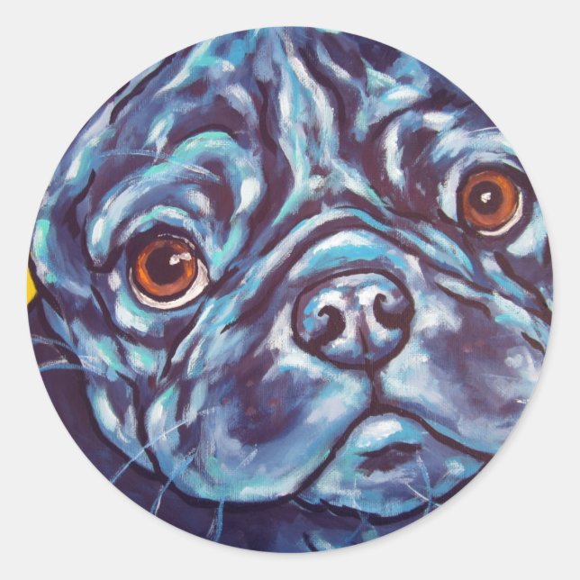 Pegatina Redonda Pug negro (Anverso)