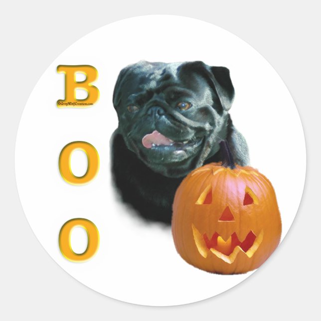 Pegatina Redonda Pug (negro) Boo (Anverso)