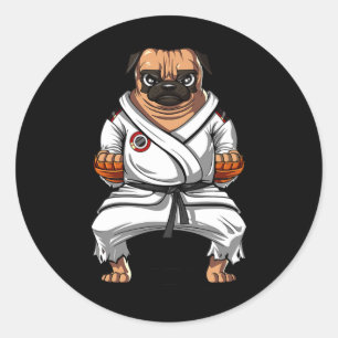 Pegatina Redonda Pug Perro Karate Artes Marciales Kickboxing Jiu Ji