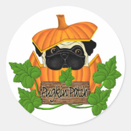 Pegatina Redonda Pug Pumpkin Patch