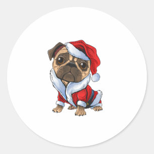 Pegatina Redonda Pug Santa Navidades de disfraces Pajama Cute Perro
