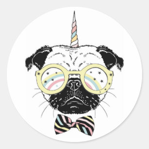Pegatina Redonda Pug Unicorn   Ser único