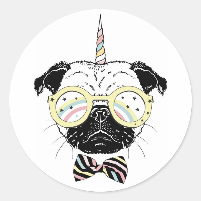 Pegatina Redonda Pug Unicorn | Ser único (Anverso)