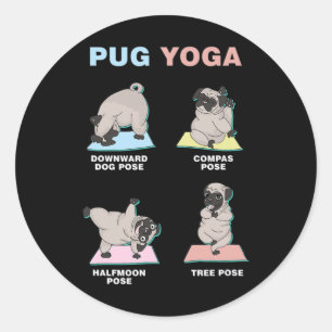 Pegatina Redonda Pug Yoga Perro Yogui Meditación Espiritual Regalo 