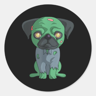 Pegatina Redonda Pug Zombie