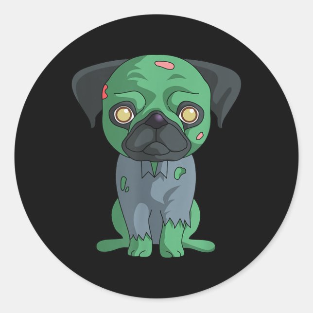 Pegatina Redonda Pug Zombie (Anverso)