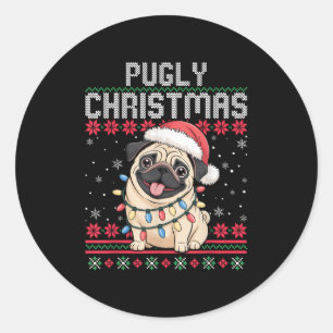 Pegatina Redonda Pugly Ba Ham Pug Jersey Feo De Navidad Perro Pugs 