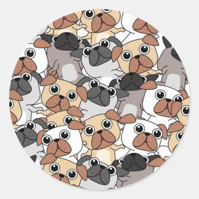 Pegatina Redonda Pugs Adorables (Anverso)