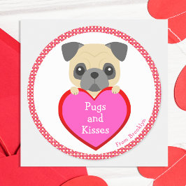 Pegatina Redonda Pugs & Kisses Valentine's Day